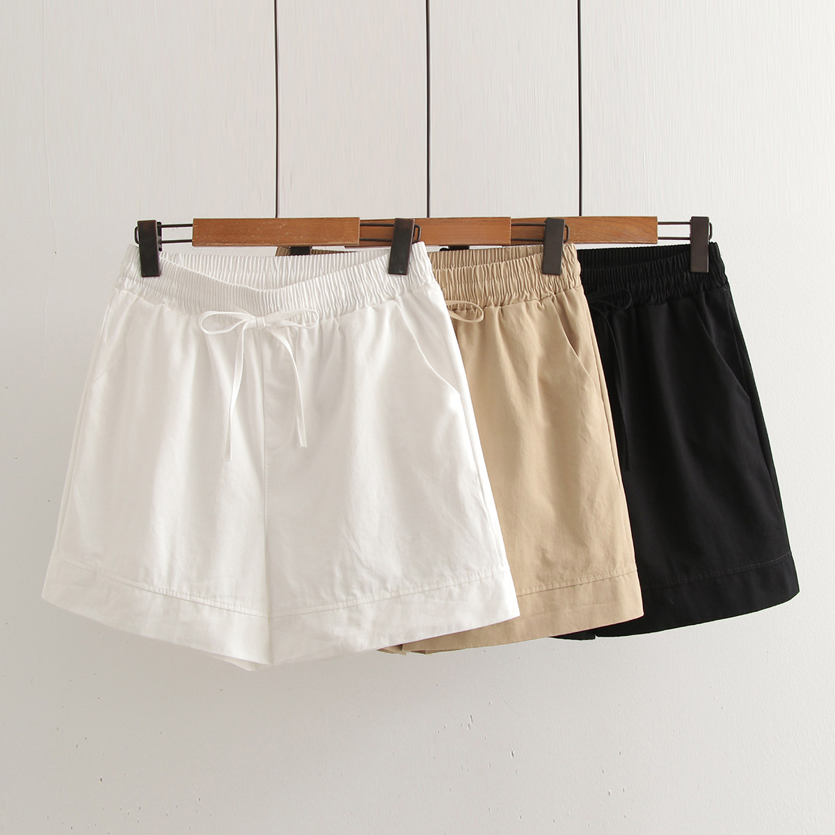 韩版松紧腰系带短裤夏季宽松百搭休闲阔腿裤简约工装裤学院风热裤