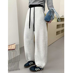 松紧腰抽绳弯刀裤女宽松阔腿裤显瘦百搭休闲裤拼接撞色直筒裤卫裤