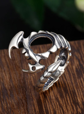 男士S925纯银复古蝎子戒指空托