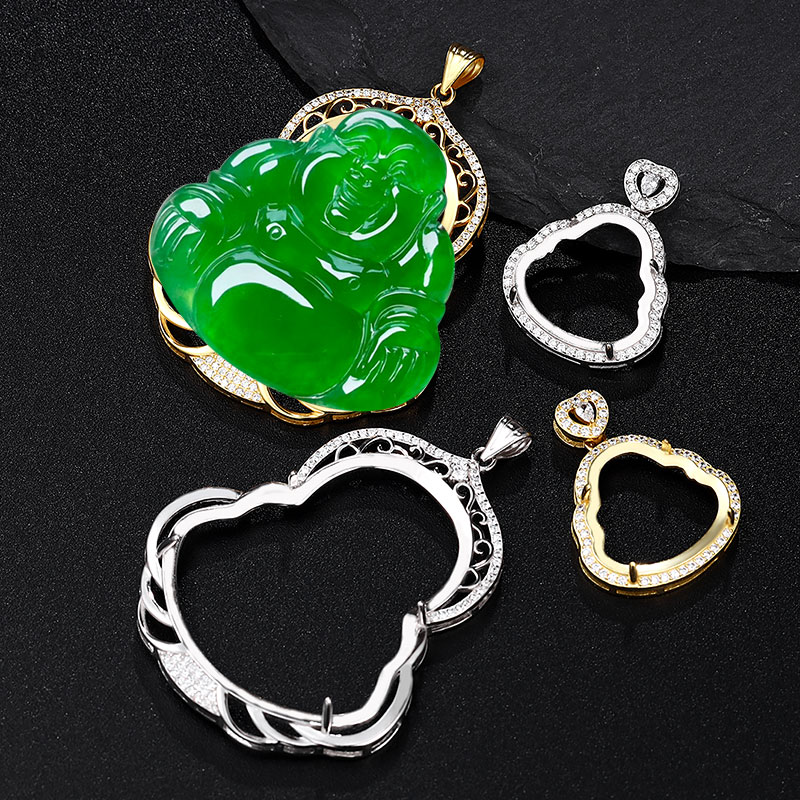 女士纯银豪华佛公吊坠空托镶嵌