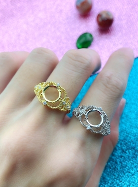 纯银未镶嵌古典风黄金色戒指托