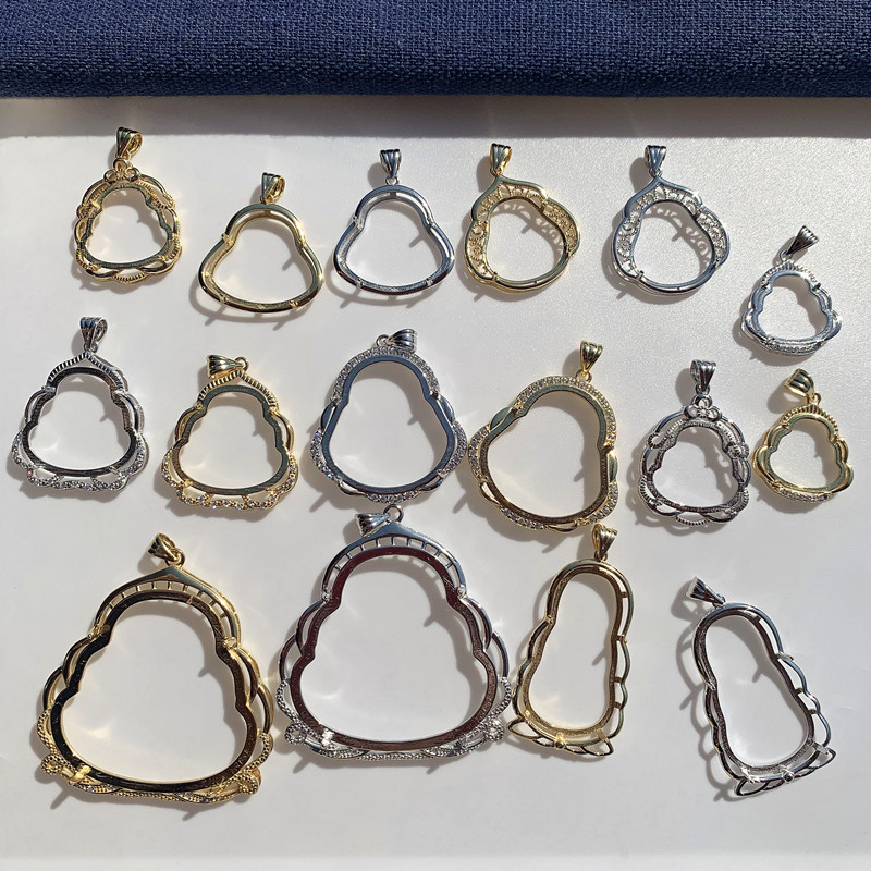 s925纯银佛公吊坠空托DIY吊坠托