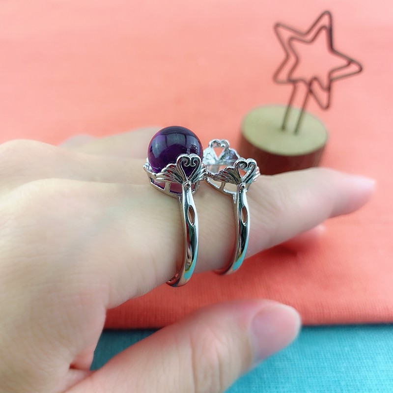 s925纯银圆珠戒托时转运戒指天鹅