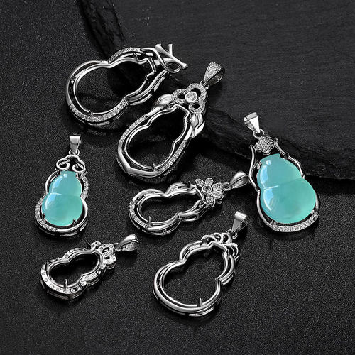 女士S925纯银简约葫芦吊坠空托