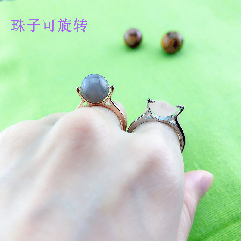 s925简约女空托通孔转运珠戒指