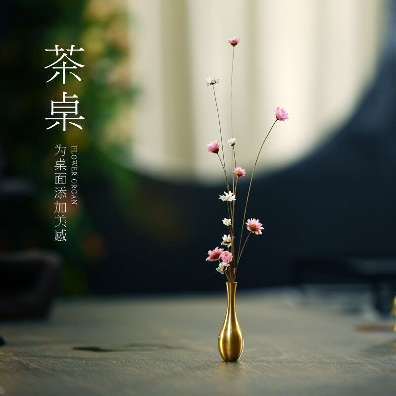 黄铜茶道配件干花器日式风花插