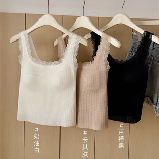 秋冬泡泡3.0小背心M026少女带胸垫聚拢性感蕾丝方领宽肩带小背心