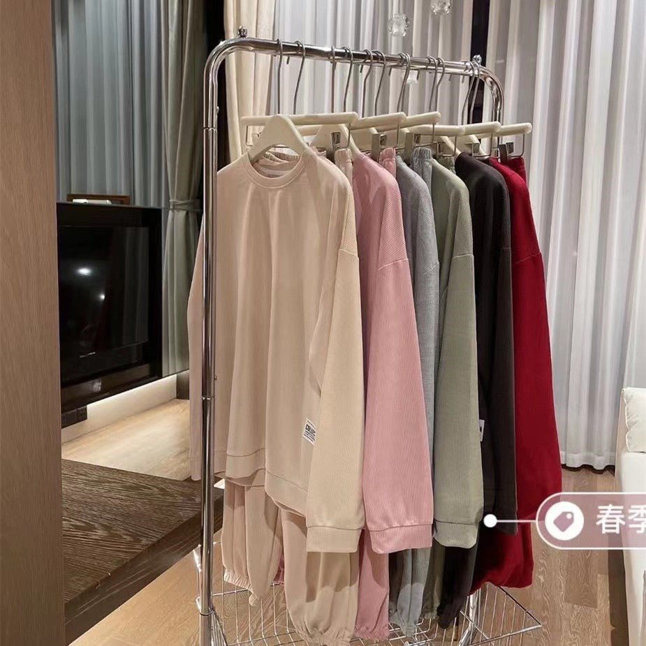 华夫格长袖长裤休闲居服套装