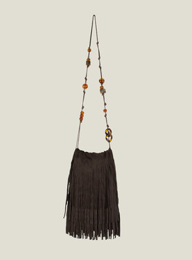 25秋冬新款小众设计串珠抽绳鹿皮绒流苏斜挎包复古百搭单肩女包大