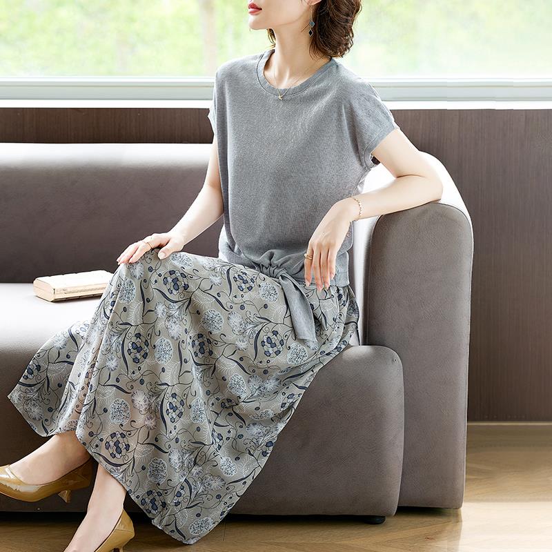 YENR两件套女夏装套装裙2025新款短袖连衣裙中老年女夏季半身裙子