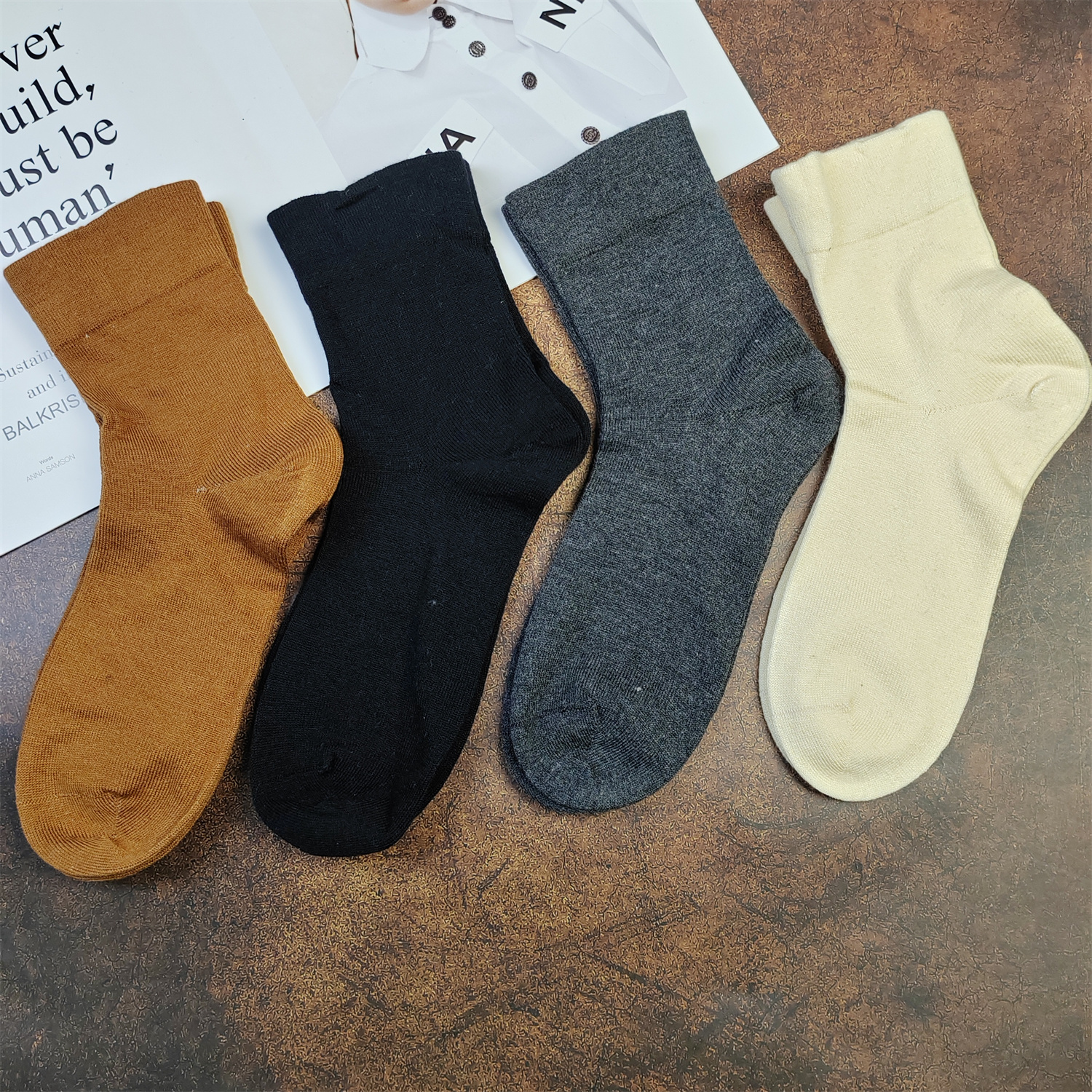 外贸单高质量羊绒无骨缝头中筒袜