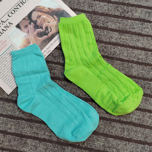 四季 女袜学院风竖条纹中筒袜女纯棉透气百搭堆堆袜棉袜绿色袜子