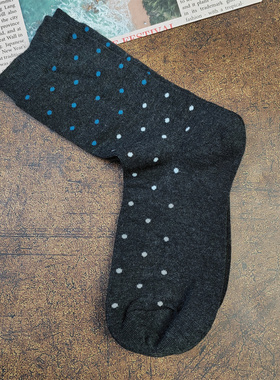 日系~波点中筒女袜中筒羊绒袜无骨缝合好穿透气防脚臭灰色袜子女