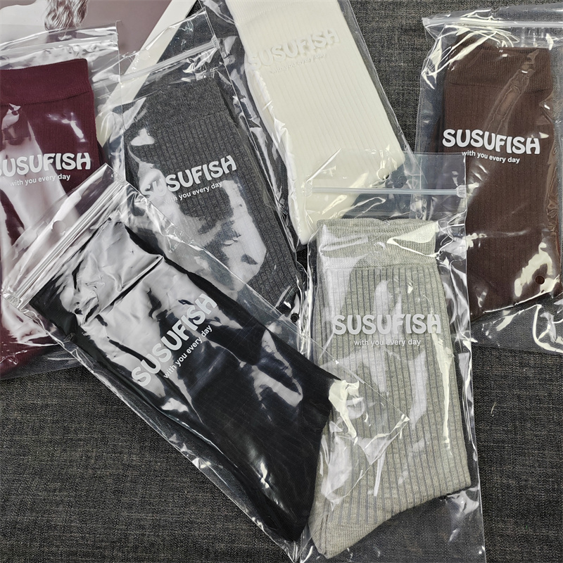 外贸单黑白色纯棉女袜中筒