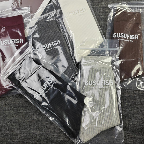 外贸单黑白色纯棉女袜中筒