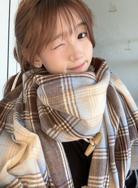 新款格子围巾女韩系保暖加厚流苏围脖学生情侣款百搭学院风氛围感