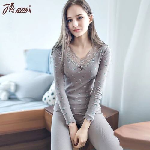 顶瓜瓜薄款蕾丝v领美体保暖内衣