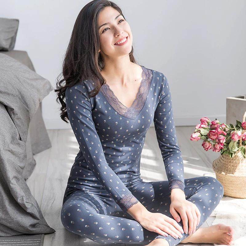 顶呱呱秋衣秋裤女纯棉套装美体保暖内衣女蕾丝V领打底棉毛衫薄款,女士内衣/男士内衣/家居服,保暖套装,淘宝优惠券,粉丝福利购,淘宝优惠卷