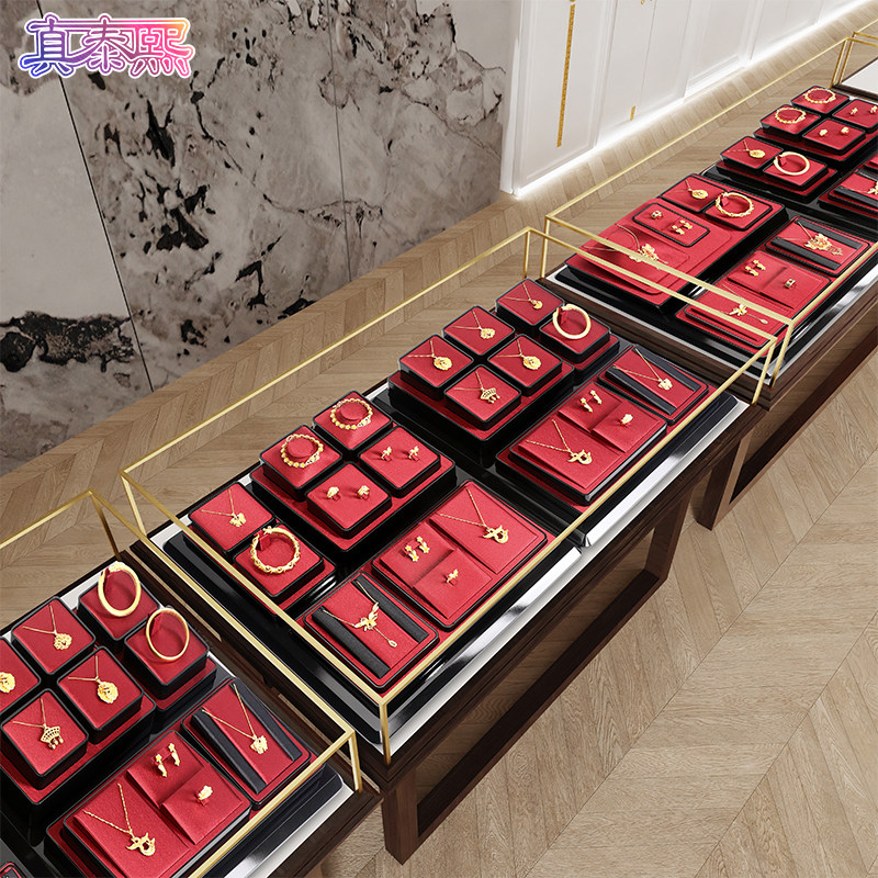 老铺黄金珠宝陈列道具新中式烤漆绸缎项链手镯吊坠首饰展示道具