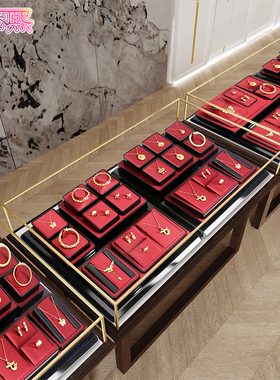 老铺黄金珠宝陈列道具新中式烤漆绸缎项链手镯吊坠首饰展示道具