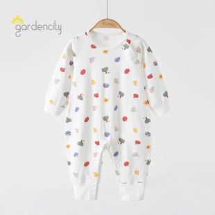 婴儿连体衣春秋纯棉提花男女宝宝套头长袖 哈衣打底家居服睡衣爬服