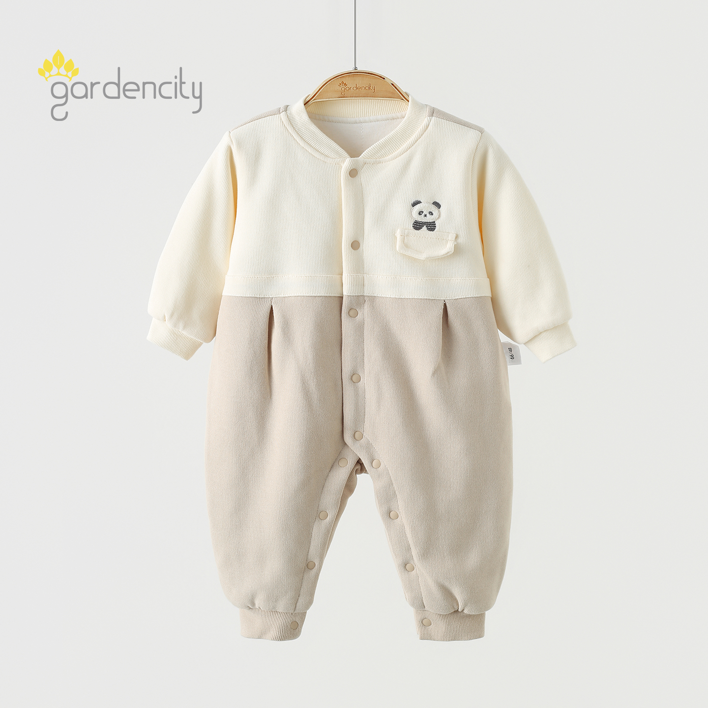 婴儿夹棉连体衣秋冬季60g恒温棉熊猫口袋男女宝宝保暖薄棉哈衣服