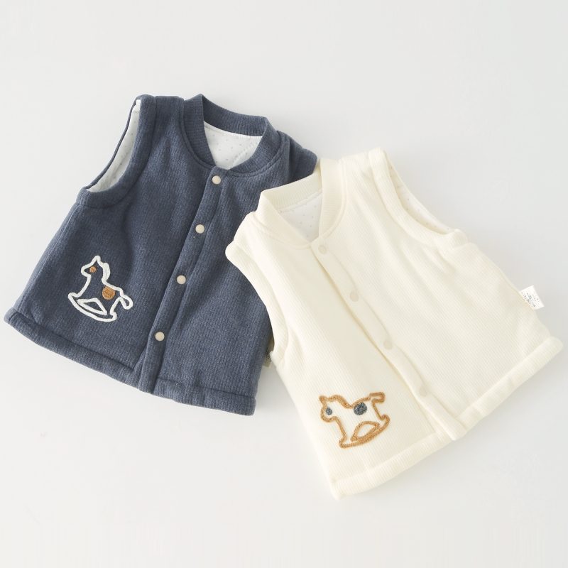 婴儿马甲德绒秋冬季薄棉卡通立领男女宝宝80g夹棉坎肩保暖小背心