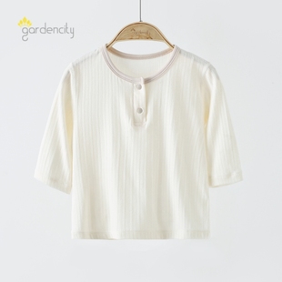 婴儿家居服上衣夏季薄款莫代尔麦穗提花宝宝前襟半开扣9分袖睡衣