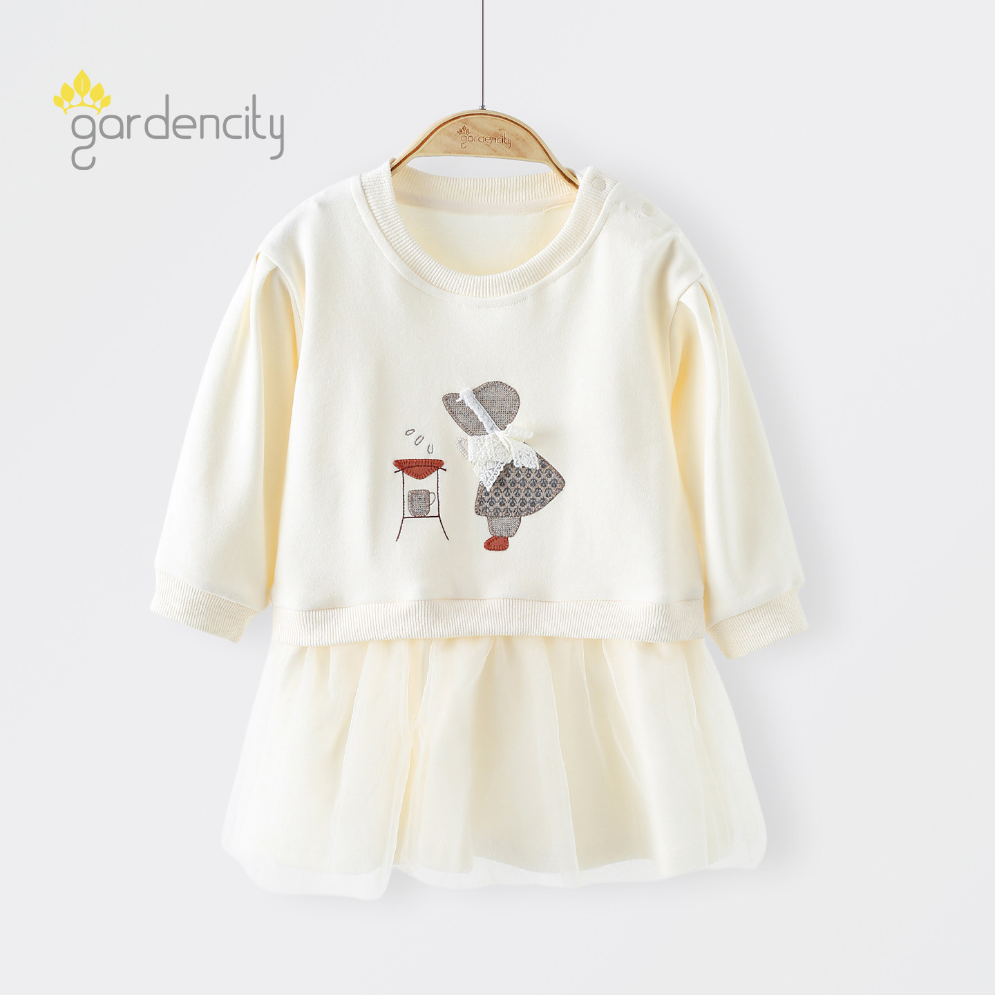 婴儿连衣裙秋冬季舒绒棉女宝宝甜美网纱拼接卫衣公主裙小女孩裙子