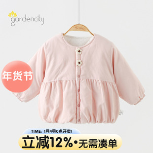 婴儿家居服上衣冬季加厚280g厚棉女宝宝甜美花朵夹棉棉服外套保暖