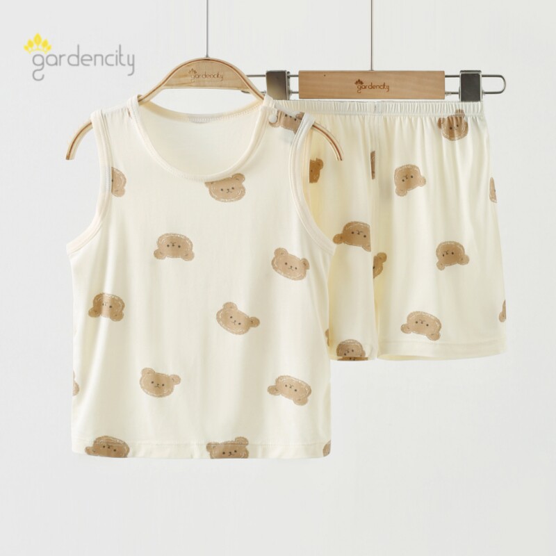 婴儿背心短裤套装夏季薄款莫代尔凉感卡通男女宝宝家居服无袖睡衣