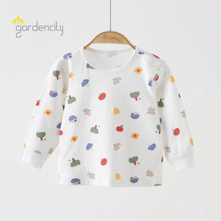 婴儿家居服上衣春秋季纯棉双层提花卡通男女宝宝打底秋衣长袖上衣