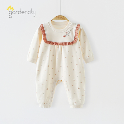 婴儿连体衣秋冬舒绒棉保暖260g女宝宝甜美花边拼接长袖哈衣家居服