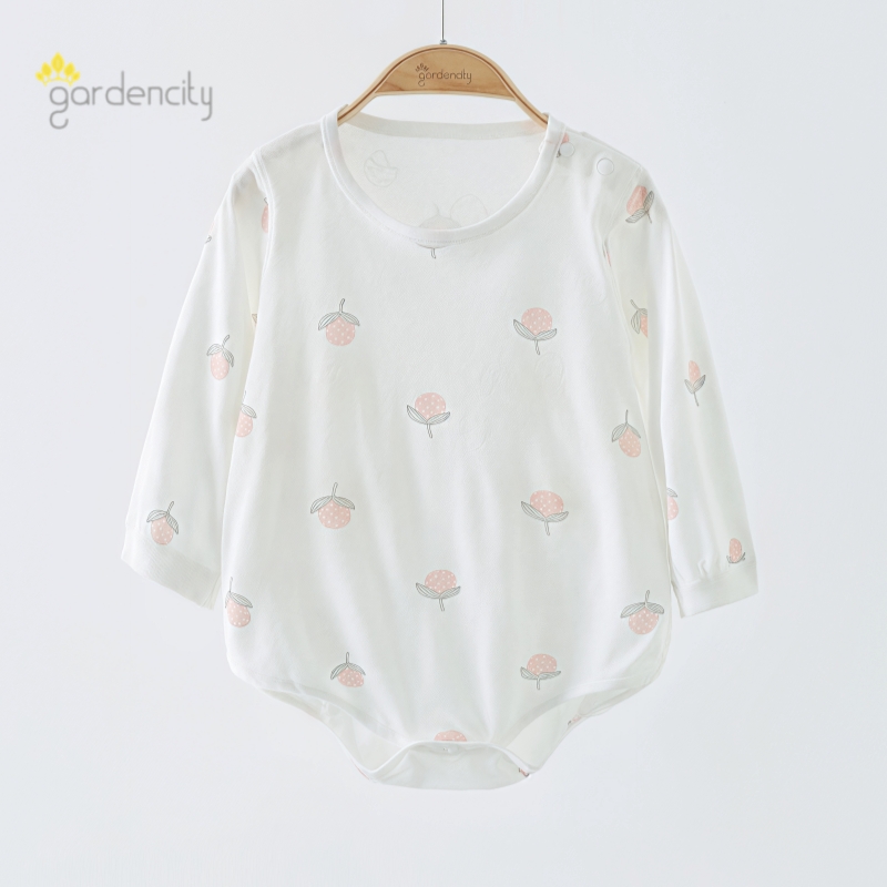 婴儿包屁衣春夏季薄款卡通水果男女宝宝长袖三角哈衣家居服睡衣服