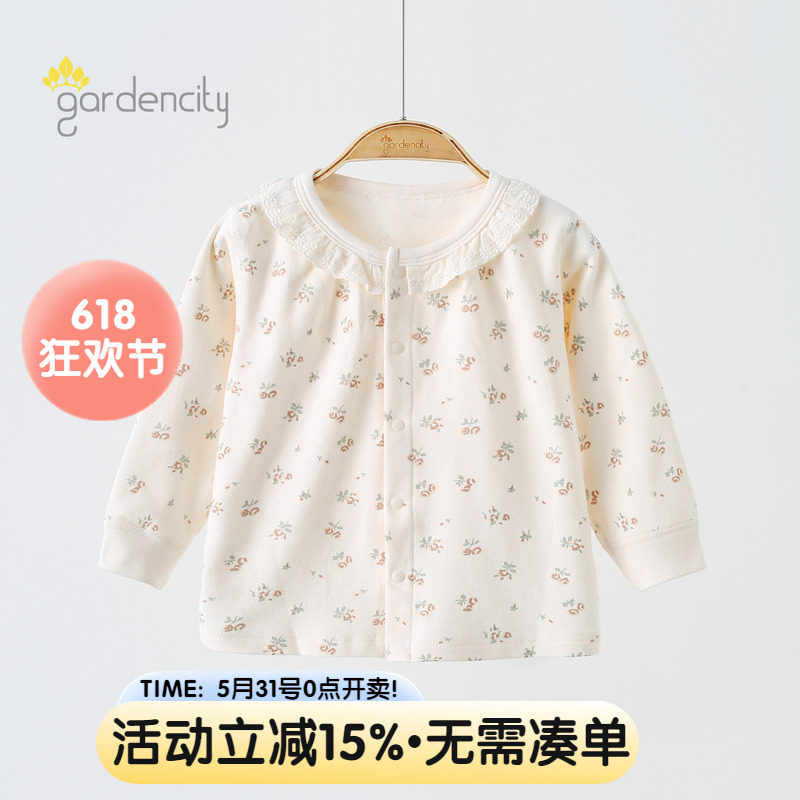 婴儿家居服上衣服秋冬季舒绒棉女宝宝甜美蕾丝花边对开娃娃衫开衫