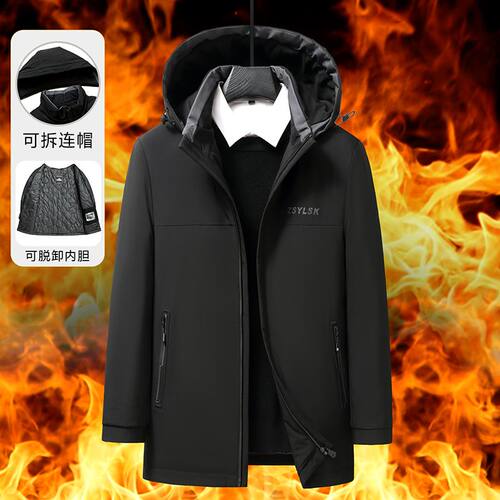 驼绒服男士新款派克服中老年加厚外套内胆可脱卸爸爸装休闲两件套