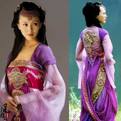 仙剑奇侠传3唐嫣紫萱同款仙女裙紫色绣花古装汉服女cos超仙演出服