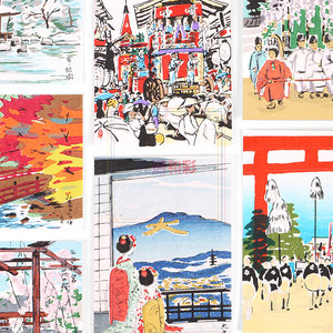 日本进口明信片手摺手工木版印刷京都名所旅游风景画鸠居堂云草堂