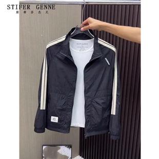 上衣 秋装 斯蒂芬夹克外套男春秋2025新款 高端休闲立领宽松条纹男士