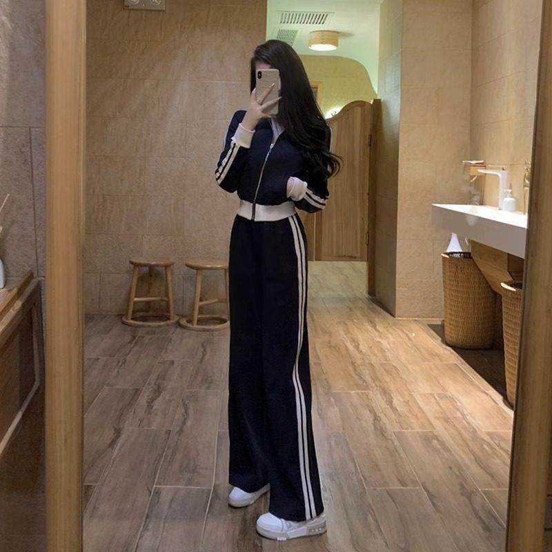 欧洲站休闲运动套装女2025秋冬新款洋气减龄针织卫衣阔腿裤两件套