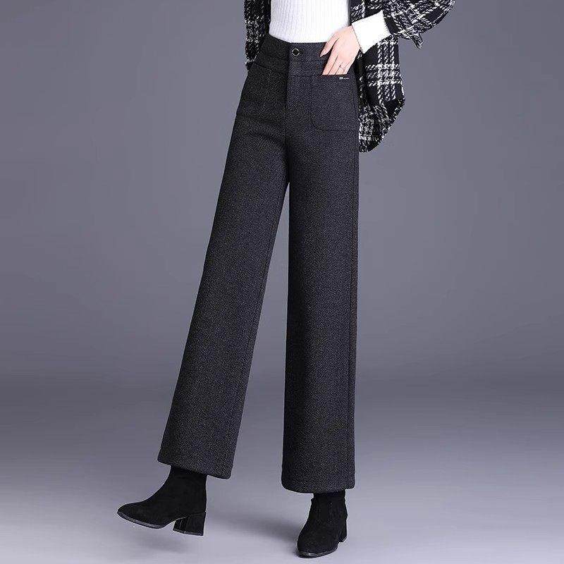 春秋毛呢阔腿裤女2024新款垂感显瘦加厚休闲裤中年妈妈保暖直筒裤,女装/女士精品,休闲裤,淘宝优惠券,粉丝福利购,淘宝优惠卷