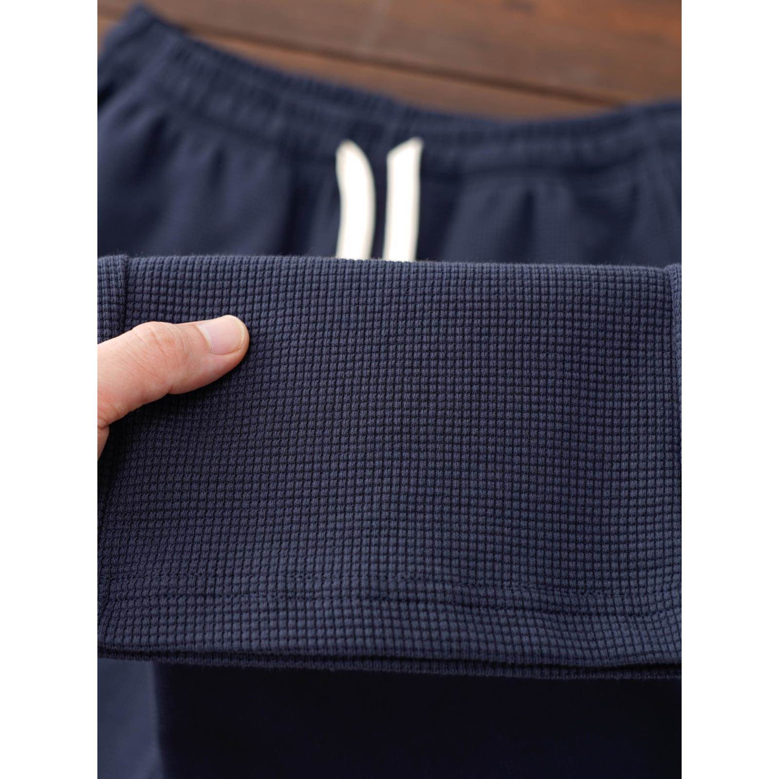 MAROLIO~显瘦显腿长！重磅华夫格卫裤男宽松紧腰直筒质感休闲长裤