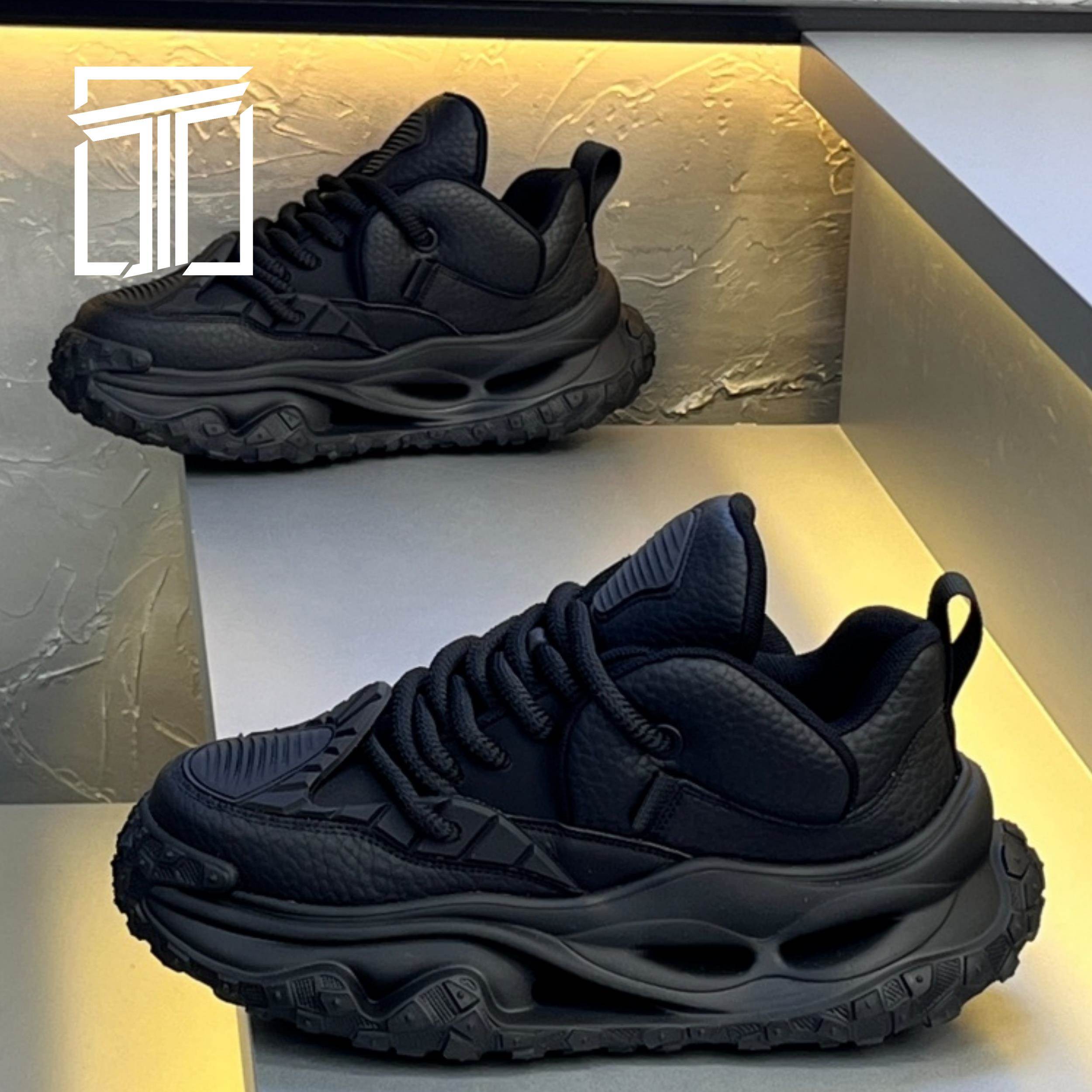 香港ITMY3 冬季新款男鞋时尚潮流复古老爹鞋厚底增高皮面休闲鞋子