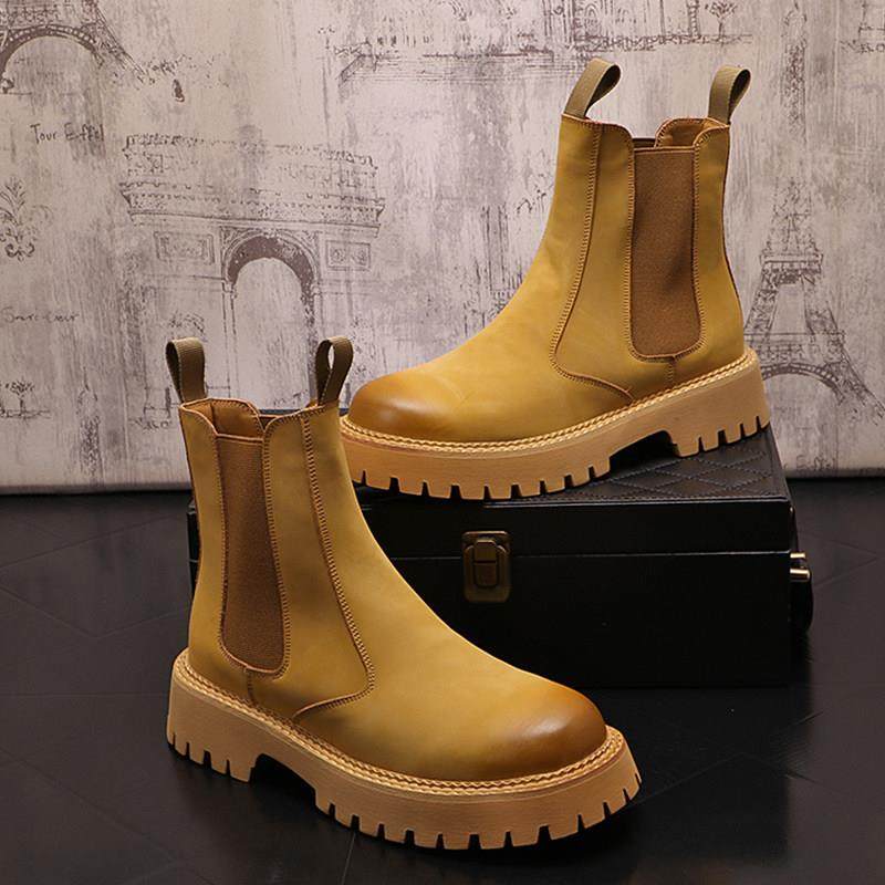 马丁靴男款英伦风复古高帮套筒2025厚底内增高新款百搭切尔西靴男
