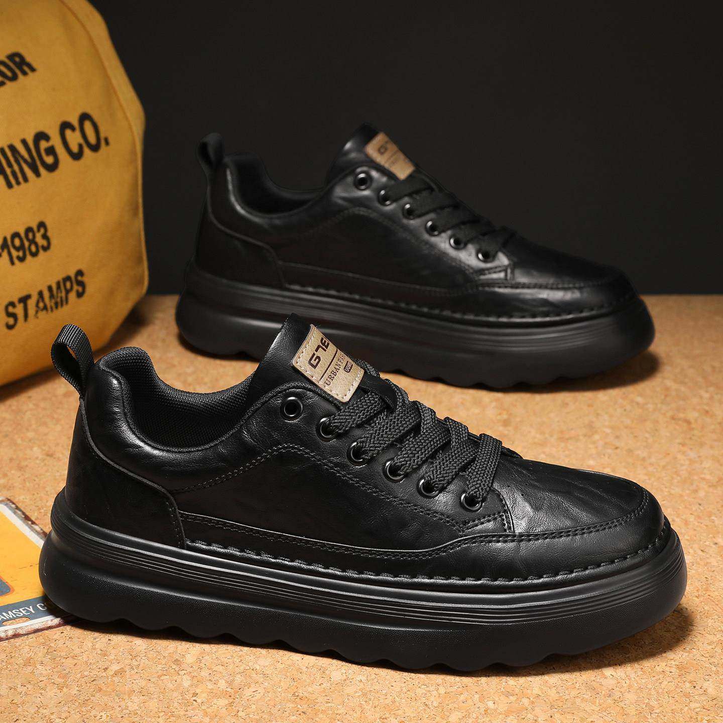 男鞋2025新款透气英伦潮流百搭休闲板鞋男士真皮覆古厚底工装潮鞋,流行男鞋,休闲板鞋,淘宝优惠券,粉丝福利购,淘宝优惠卷