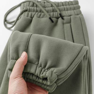 350G重磅抓绒保暖束脚卫裤男秋冬季加绒休闲裤经典百搭纯色运动裤