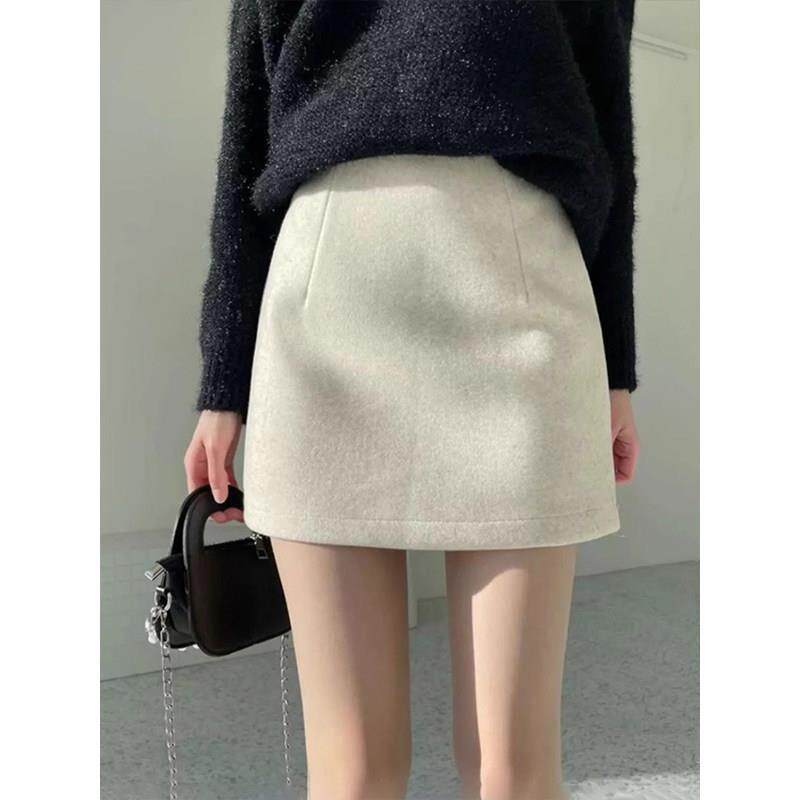 2025春秋新款小个子毛呢半身裙女修身显瘦包臀弹力一步裙辣妹短裙