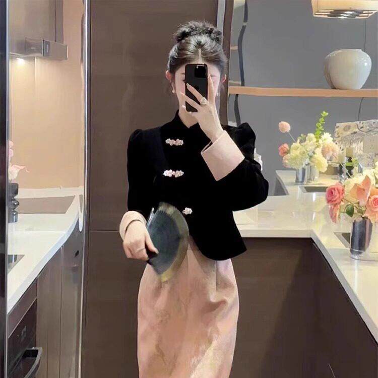 欧洲站国风新中式套装女2025年秋装新款气质盘扣上衣半身裙两件套