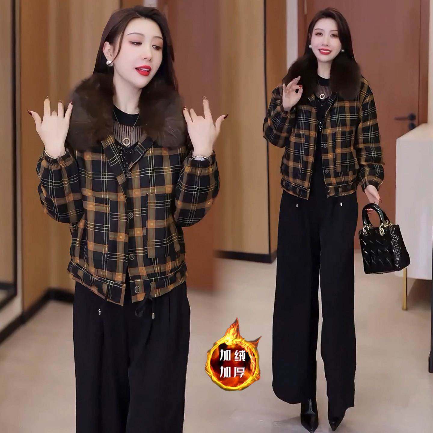 香港代购时尚带毛领加绒加厚格子短外套女冬季新款保暖夹克上衣潮,女装/女士精品,短外套,淘宝优惠券,粉丝福利购,淘宝优惠卷