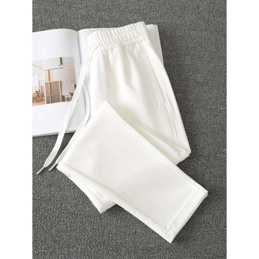 全棉休闲运动裤男女春秋2025新款直筒宽松厚实不透白色纯棉卫裤子,女装/女士精品,卫裤,淘宝优惠券,粉丝福利购,淘宝优惠卷